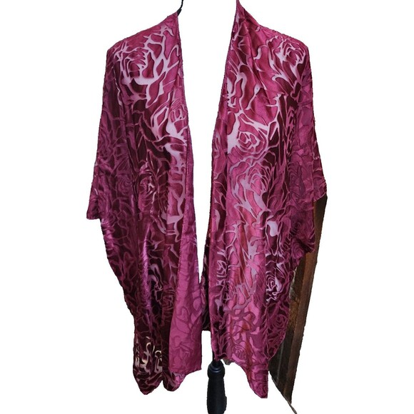 Marcus Adler Velvet Burnout Kimono Top OSFM NWT Burgundy - Picture 1 of 6